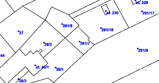Parcela st. 291/7 v KÚ Mratín, Katastrální mapa
