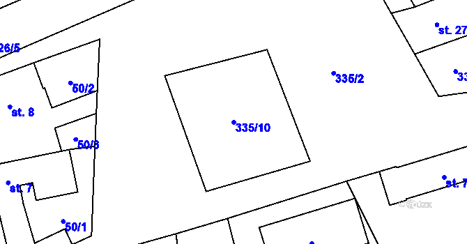 Parcela st. 335/10 v KÚ Mratín, Katastrální mapa