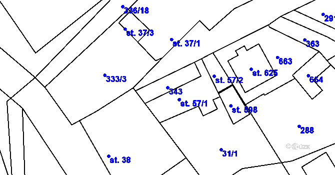 Parcela st. 343 v KÚ Mratín, Katastrální mapa