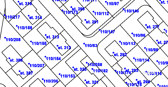 Parcela st. 110/83 v KÚ Mratín, Katastrální mapa
