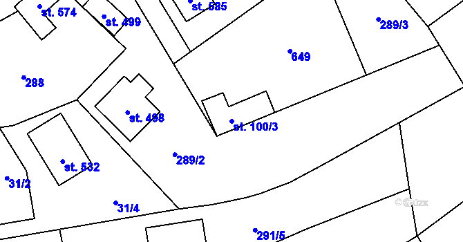 Parcela st. 100/3 v KÚ Mratín, Katastrální mapa