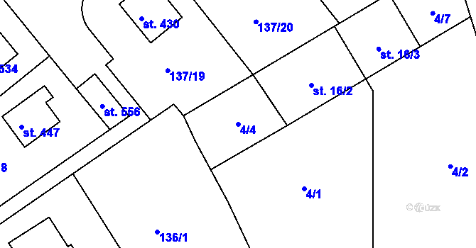Parcela st. 4/4 v KÚ Mratín, Katastrální mapa