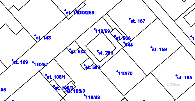 Parcela st. 261 v KÚ Mratín, Katastrální mapa