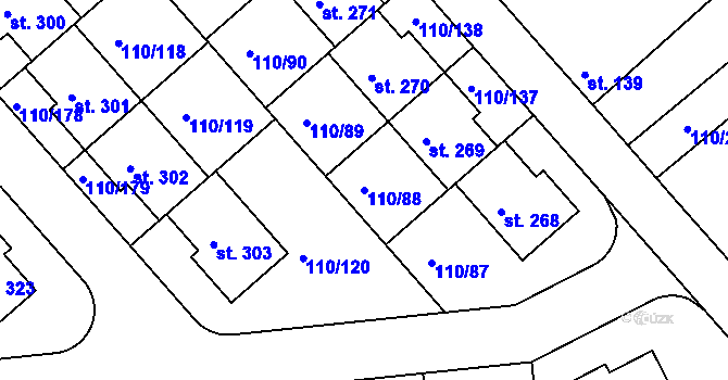 Parcela st. 110/88 v KÚ Mratín, Katastrální mapa