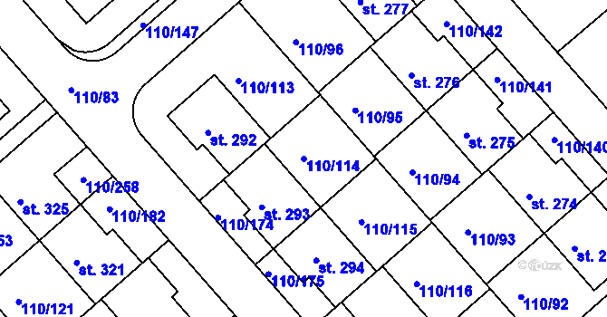 Parcela st. 110/114 v KÚ Mratín, Katastrální mapa