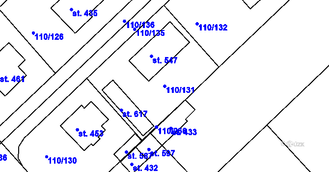 Parcela st. 110/131 v KÚ Mratín, Katastrální mapa