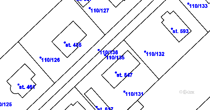Parcela st. 110/135 v KÚ Mratín, Katastrální mapa