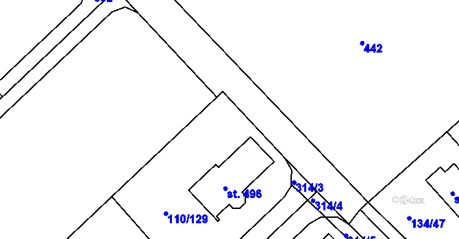 Parcela st. 314/2 v KÚ Mratín, Katastrální mapa