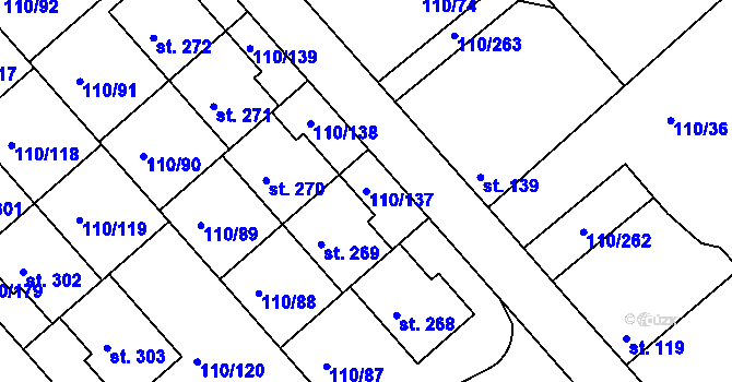 Parcela st. 110/137 v KÚ Mratín, Katastrální mapa