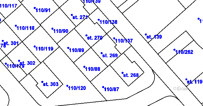 Parcela st. 269 v KÚ Mratín, Katastrální mapa