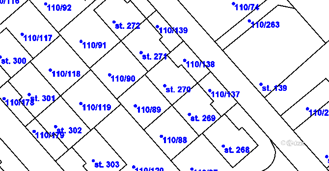 Parcela st. 270 v KÚ Mratín, Katastrální mapa