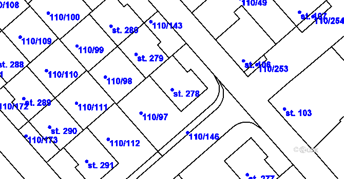 Parcela st. 278 v KÚ Mratín, Katastrální mapa