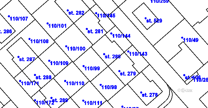 Parcela st. 280 v KÚ Mratín, Katastrální mapa