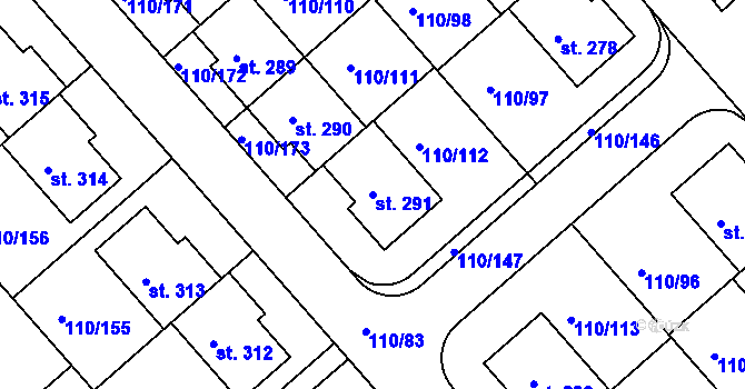 Parcela st. 291 v KÚ Mratín, Katastrální mapa