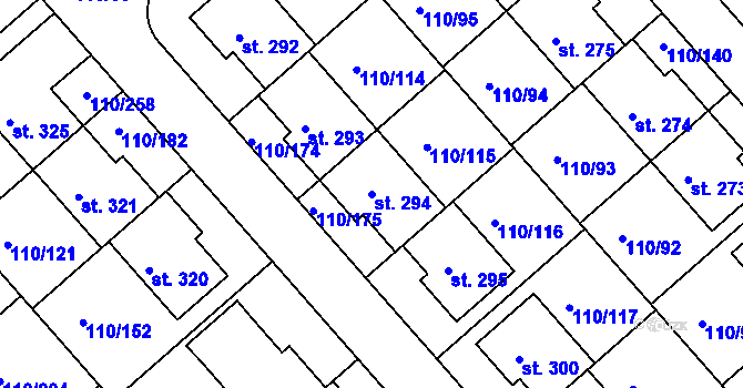 Parcela st. 294 v KÚ Mratín, Katastrální mapa