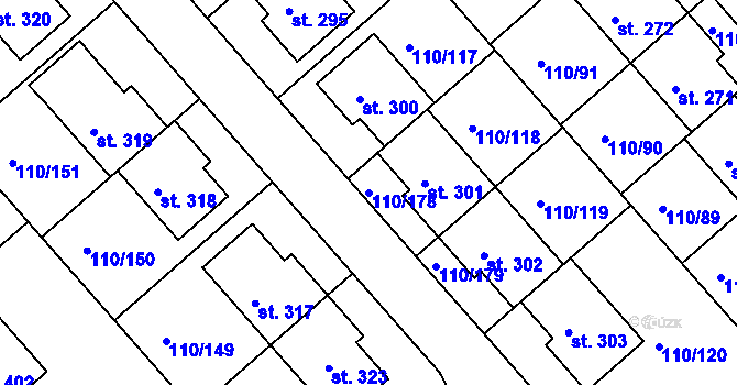 Parcela st. 110/178 v KÚ Mratín, Katastrální mapa