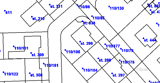 Parcela st. 299 v KÚ Mratín, Katastrální mapa