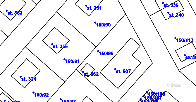 Parcela st. 150/96 v KÚ Mratín, Katastrální mapa