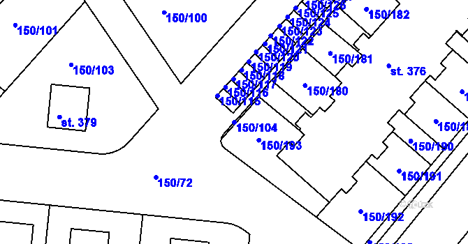 Parcela st. 150/104 v KÚ Mratín, Katastrální mapa