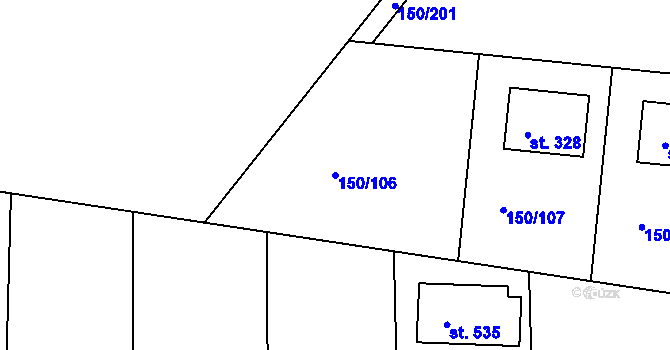 Parcela st. 150/106 v KÚ Mratín, Katastrální mapa