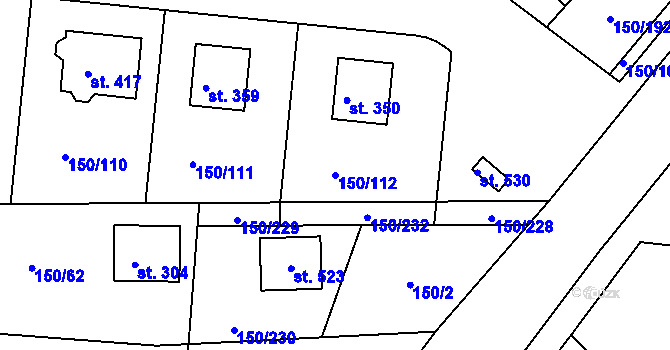 Parcela st. 150/112 v KÚ Mratín, Katastrální mapa