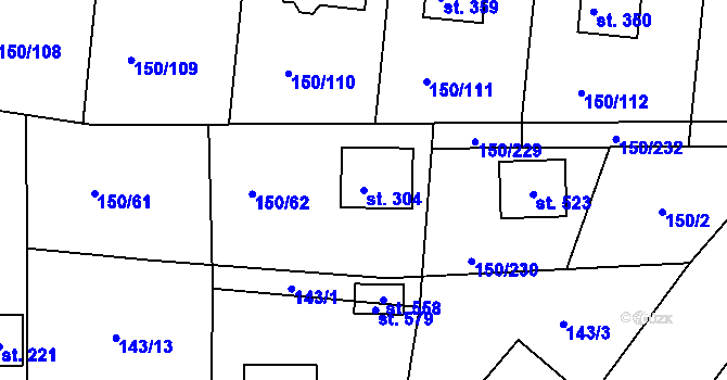 Parcela st. 304 v KÚ Mratín, Katastrální mapa