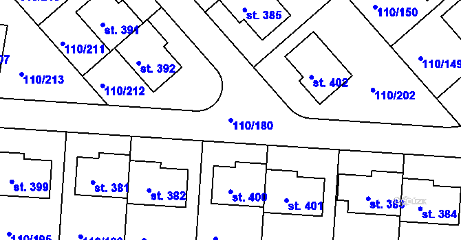 Parcela st. 110/180 v KÚ Mratín, Katastrální mapa