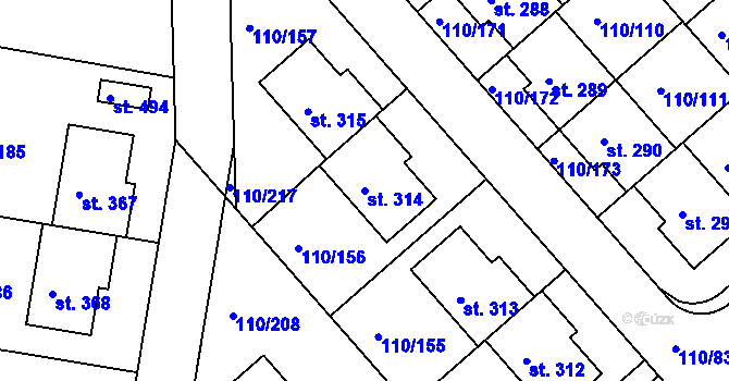 Parcela st. 314 v KÚ Mratín, Katastrální mapa