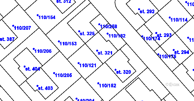 Parcela st. 321 v KÚ Mratín, Katastrální mapa