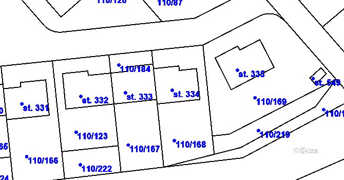 Parcela st. 334 v KÚ Mratín, Katastrální mapa