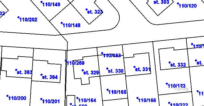 Parcela st. 110/183 v KÚ Mratín, Katastrální mapa