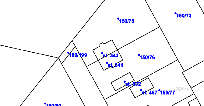 Parcela st. 343 v KÚ Mratín, Katastrální mapa