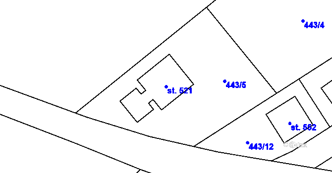 Parcela st. 521 v KÚ Mratín, Katastrální mapa
