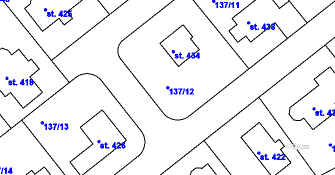 Parcela st. 137/12 v KÚ Mratín, Katastrální mapa