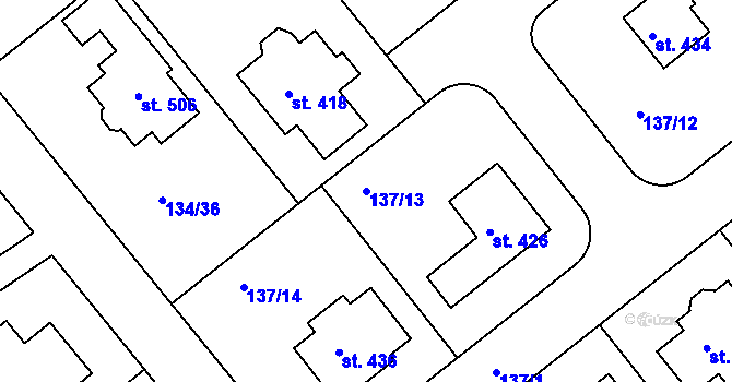 Parcela st. 137/13 v KÚ Mratín, Katastrální mapa