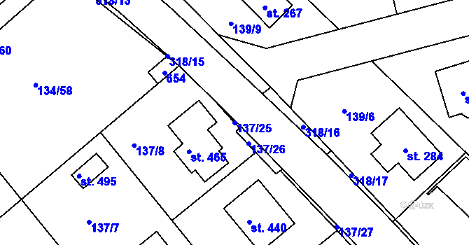 Parcela st. 137/25 v KÚ Mratín, Katastrální mapa