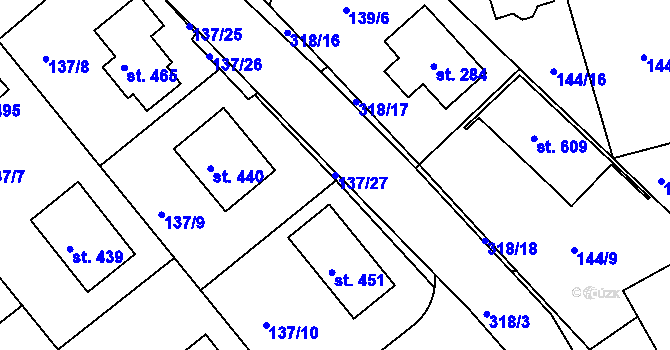 Parcela st. 137/27 v KÚ Mratín, Katastrální mapa