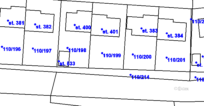 Parcela st. 110/199 v KÚ Mratín, Katastrální mapa