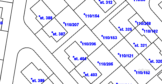 Parcela st. 110/206 v KÚ Mratín, Katastrální mapa