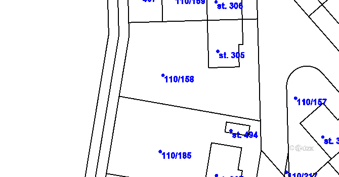 Parcela st. 110/215 v KÚ Mratín, Katastrální mapa