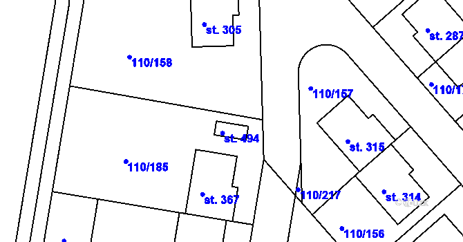 Parcela st. 110/216 v KÚ Mratín, Katastrální mapa