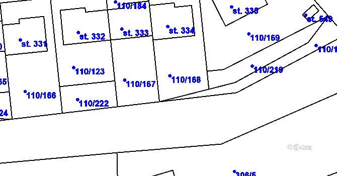 Parcela st. 110/220 v KÚ Mratín, Katastrální mapa