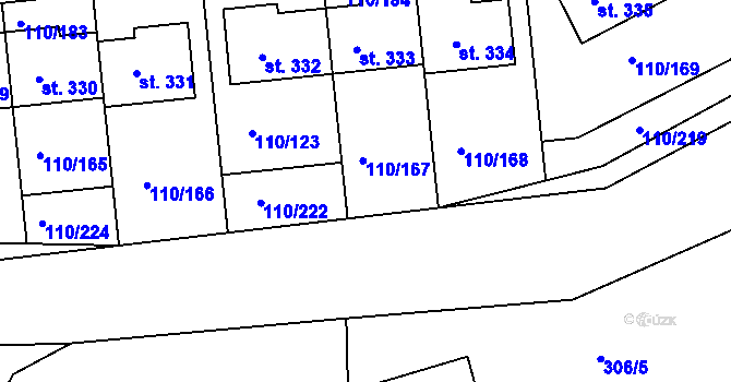 Parcela st. 110/221 v KÚ Mratín, Katastrální mapa