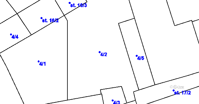 Parcela st. 4/2 v KÚ Mratín, Katastrální mapa