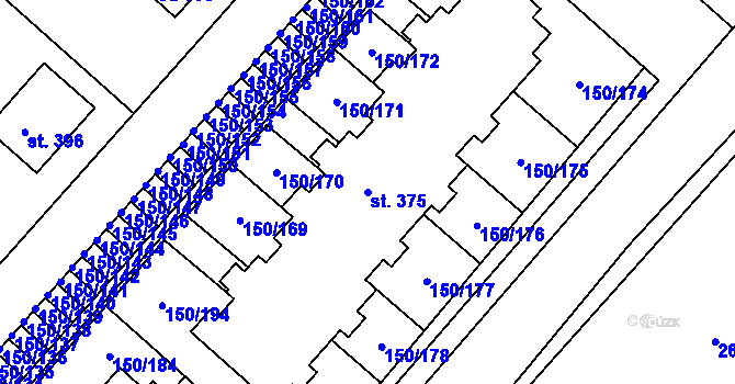 Parcela st. 375 v KÚ Mratín, Katastrální mapa