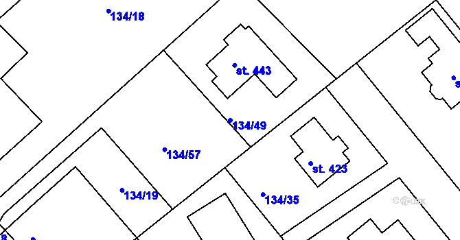 Parcela st. 134/49 v KÚ Mratín, Katastrální mapa