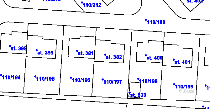 Parcela st. 382 v KÚ Mratín, Katastrální mapa