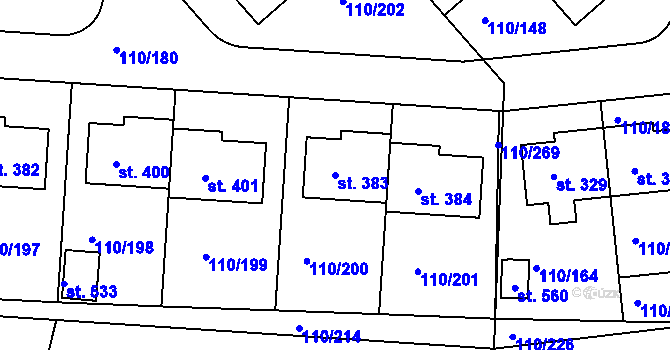Parcela st. 383 v KÚ Mratín, Katastrální mapa