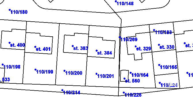 Parcela st. 384 v KÚ Mratín, Katastrální mapa
