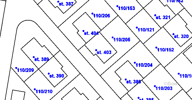 Parcela st. 403 v KÚ Mratín, Katastrální mapa